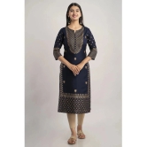 MAUKA - Navy Rayon Womens Straight Kurti ( Pack of 1 ) - None