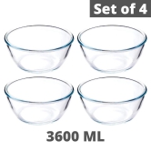 Femora Borosilicate Glass Solid Microwave Safe All-Purpose Mixing Bowl (3600 ml) - Set of 4.