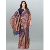 Om Shantam Sarees - Navy Blue Banarasi Silk Saree With Blouse Piece ( Pack of 1 ) - Navy Blue