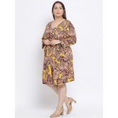 Oxolloxo Women Mustard Yellow & Brown Paisley Print Plus Size A-Line Dress