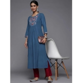 Varanga Cotton Embroidered Straight Womens Kurti - Blue ( Pack of 1 ) - None