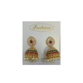 Gold Plated Kundan and Pearl Jhumka Earrings