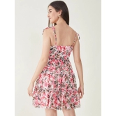 Floral Printed Shoulder Straps Tiered Georgette Fit & Flare Dress