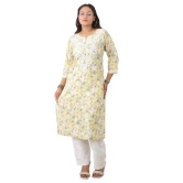 Pravia Lucknowi Chikankari Embroidery Premium Handwork Cotton Long Kurti with Pocket Pants, Flower Print, Set for Women