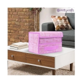 PrettyKrafts Jute Fabric Storage Box Storage Bins with Handle Drawer Organiser with Lid Folding Storage Bins Box Containers for Socks, Underwear, Bras, Ties 1+1 drawer- Pink