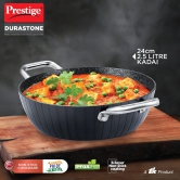 Prestige Durastone Hard Anodised 6 Layer Non-Stick Kadai with Glass Lid, (24 cm, 2.5 Litre) (Black)