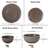 Aadeep Handcrafted Emboss Stoneware Ceramic Dinner Set, 10 Pieces Dish Set Serving for 4, Microwave and Dishwasher Safe, Bone-ash Free, Crockery Set for Dining and Gifting, Ash Grey