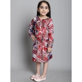 MINI & MING Girls Floral Print Tie-Up Neck Puff Sleeve Crepe Fit & Flare Dress