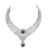 American Diamond Bridal Necklace Set with Earrings in Silver Finish