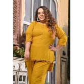 PrettyPlus by Desinoor.com Mustard Self Design Pant Top Set - None