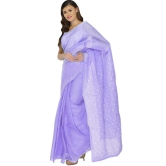 Lavangi Women Lucknow Chikankari Keel Work Mauve Cotton Saree With Blouse