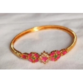 Gold Plated Pink & Green Stone Bangle Set