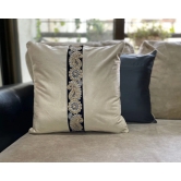 Bold Embroidered Lace Velvet Off-White Color Cushion Cover - 16x16 Size