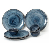 Handcrafted Stoneware Reactive Glaze Ceramic Dinner Set, 8 Pieces Serving for 4, Microwave and Dishwasher Safe, Bone-ash Free, Crockery Set for Dining and Gifting, Reactive Blue