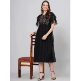 HIGHLIGHT FASHION EXPORT Crepe Embroidered Midi Womens Fit & Flare Dress - Black ( Pack of 1 ) - None