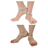 AanyaCentric - Silver Anklets ( Pack of 4 ) - Silver