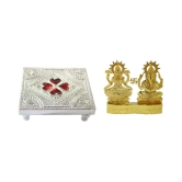 SILVER PLATED CHOWKI with golden lauxmi ganesh (combination of golden lauxmi ganesh in silver chowki