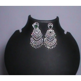 American Diamond Long Chandbali Earrings With Green Stone