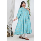 Swasti Cotton Blend Printed Flared Womens Kurti - Blue ( Pack of 1 ) - None