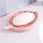 NIDY? 2Pcs Double Layer Leaf Shape Soap Dispenser Dish Case Holder Container Bathroom Case Beautiful Leaf Shape Double Layer Soap Dish Case Holder Bathroom Accessory (Pink)