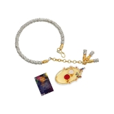 Designer Silver Kada Bhabhi Rakhi With Kankawati Pooja Thali Roli Chawal And Raksha Bandhan Greeting Card - None