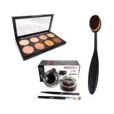 Lenon Beauty Highlighter and Contour 8 Shades Concealer Palette with Oval Foundation Brush And Music Flower Gel eyeliner (Black+Brown)