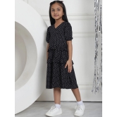 MINI & MING Girls Polka Dot Printed V-Neck Puff Sleeves A-Line Dress