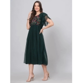 JC4U Crepe Embroidered Midi Womens Fit & Flare Dress - Green ( Pack of 1 ) - None