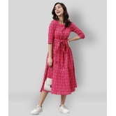 Janasya - Pink Cotton Womens Fit & Flare Dress ( Pack of 1 ) - None