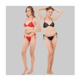 SELETA - Red Assorted Cotton Lycra Women's Bra & Panty Set ( Pack of 2 ) - None