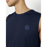 Men Navy Textured Sleeveless Sports T-shirt