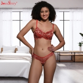 Bra & Panty Set Net fabric for women 207 Brown-30