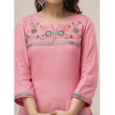 Frionkandy Rayon Embroidered Straight Womens Kurti - Pink ( Pack of 1 ) - None