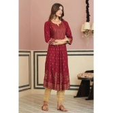 Juniper Rayon Printed Anarkali Womens Kurti - Maroon ( Pack of 1 ) - None