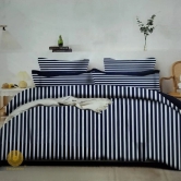 Stripe Queen Size Bedsheet and Pillow Covers-Blue