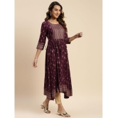 Rangita Women Rayon Wine Gold Printed Calf Length Kurti Anarkali - 4XL, Wine