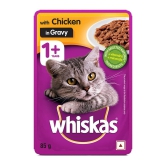 Whiskas Wet Cat Food for Adult Cats (1+Years), Chicken in Gravy Flavour pack of 6 x 85 gms