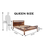 LIMA BED QUEEN Sheesham Wood (Honey Finish)-Brown