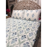 Hand Block Cotton Bedsheet | Lily Blue Bedsheet-King