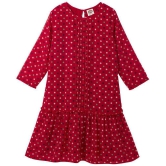 Cub McPaws Girls Midi-Knee Length Casual Dress (Red, Full Sleeve) - None