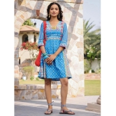 Juniper Cotton Printed Knee Length Womens Fit & Flare Dress - Blue ( Pack of 1 ) - None