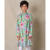 AQUA IKAT PRINTED PURE COTTON KURTA - AQUA-9-10 YEARS / 1N / AQUA