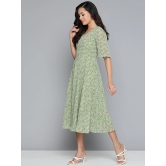 Jompers Floral Georgette A-Line Midi Dress-L / Green