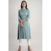 MAUKA - Turquoise Rayon Women''s Front Slit Kurti ( Pack of 1 ) - None