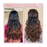 Lykaa Large Satin Hair Bow with Pearls Longtail Clips Hair Accessories for Women -1 Pcs (Multicolor) - Black