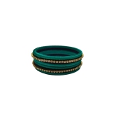 Green Silk Thread Bangle Set with Rhinestone and Black Beads