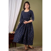 KASHVI Creation Women's Cotton Floral Printed  Maternity Feeding Kurta- (Navy  Blue )