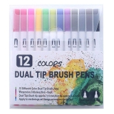 Rangwell Assorted/Multicolour Dual Brush Marker Pens Watercolour 12,