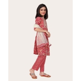 Printed Emroidered Kurta Bottom Dupatta Set for Girls-Red / 4 - 5 Years