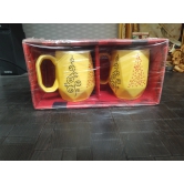 G 99 MART Handmade Ceramic Buti Printed Coffee Mugs- Set of 2 ( Yellow )